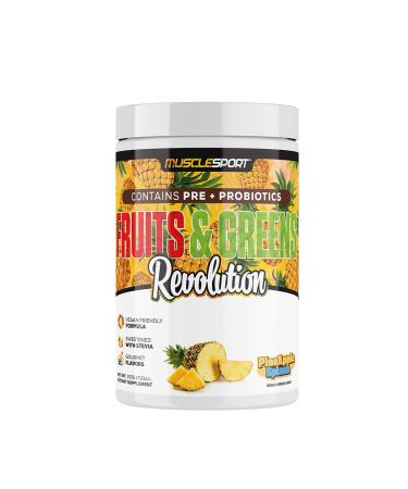 Musclesport Fruits & Greens - Fruit Vegetable and Antioxidant Supplement Including Wheat Grass and Spirulina Added Fiber and Probiotics - 30 Servings (Pineapple Splash)
