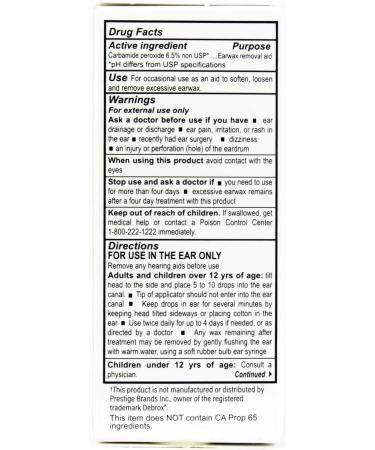 Debrox Generic Ear Drops 6.5% Carbamide Peroxide - 1 oz (2 Bottles) - Buy Online on GoSupps.com