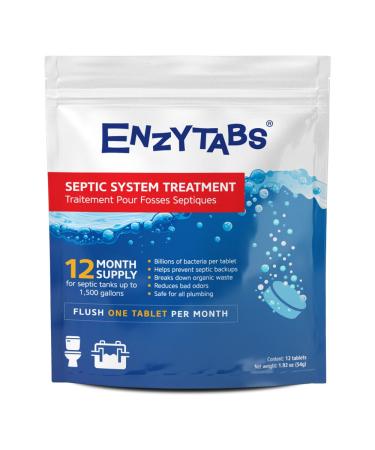Enzytabs Septic Tank System Treatment, Billions of Enzyme Producing Bacteria Reduce Bad Odors and Help Prevent Backups, 12 Month Supply (12 Tablets)
