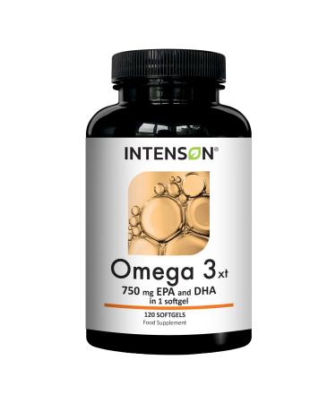 Intenson Omega 3 XT - 1000mg with 750mg EPA & DHA per capsule - 120 Soft Omega 3 High Concentration Fish Oil Capsules - 4 Month Supply
