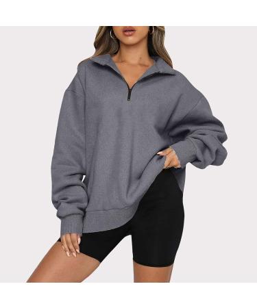 BFAFEN Oversized Sweatshirt - Dark Gray X-Large | Quarter Zip Pullover for Women and Teen Girls | Y2K Casual Fashion - Buy Online on GoSupps.com