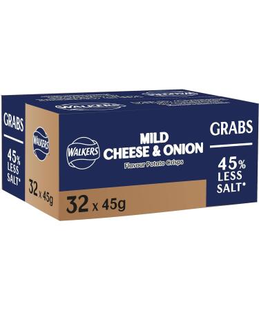 Walkers Less Salt Grab Mild Cheese & Onion Crisps 45g (64 Bags) 45 g (Pack of 1)