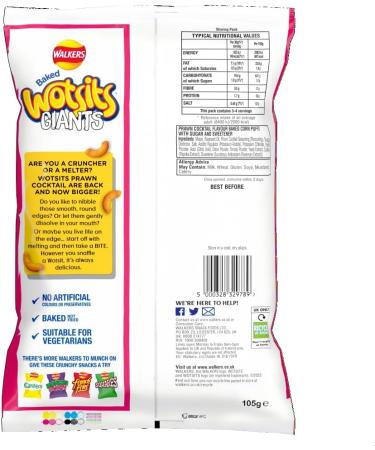  Walkers Walkers Wotsits Giants Crevettes Cocktail Snacks Crisps 105 g - Buy Online on GoSupps.com