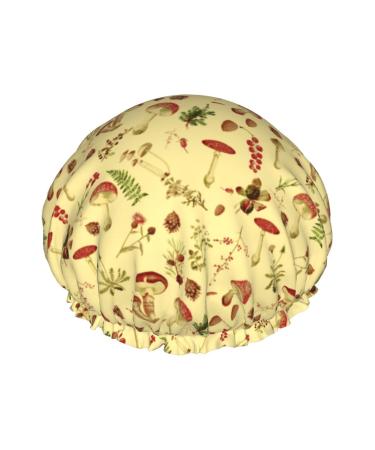 Retro Mushroom Reusable Women'S Double Layer Waterproof Shower Cap