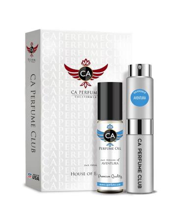 CA Perfume Duo Impression of Aventura Cologne For Men Refillable Atomizer Sprayer + Fragrance Body Oil Travel Size Roll-On Bottle 0.27 Fl Oz+0.33 Fl Oz