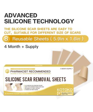 Professional Silicone Scar Removal Sheets - Box of 8, Reusable & Washable - for Scars, Keloids, Burns & Surgery - 5.9x1.6 - Effective Keloid Scar Removal Patch - Buy Online on GoSupps.com
