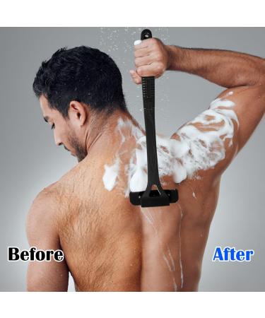 Zinueen Back Hair Remover - Foldable 45.5cm Razor Apparatus | Pain-Free DIY Shaving with 5 Double-Edged Refill Blades (Black) - Buy Online on GoSupps.com