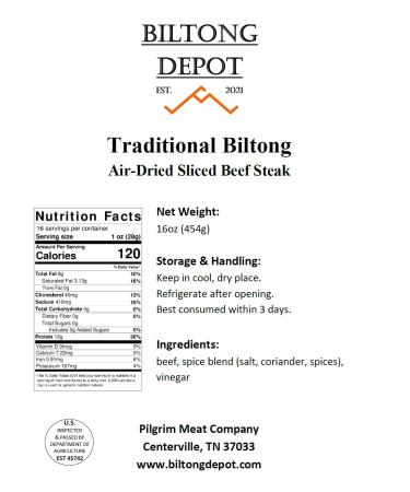 Biltong Depot Traditional Beef Biltong 1lb - Paleo & Keto Friendly, No Preservatives, No MSG, Gluten, or Nitrates - Buy Online on GoSupps.com