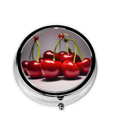 Chilean Cherriesround Pill Box 3 Compartments Round Pill Box Organizer for Purse Or Pocket Portable Travel Pill Box