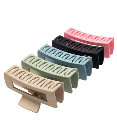 Womens thick rectangle claw clip5 Color Hair jumbo claw clipsStrong Hold matte hair claw bannana clipsFashion Hair Styling Accessories for women Girls A.KhakiLight greenBlueBlackPink