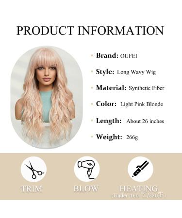 Oefei Long Light Pink Blonde Wig - Natural Wavy Synthetic Hair Heat-Resistant Ideal for Daily Wear Parties & Cosplay - Buy Online on GoSupps.com