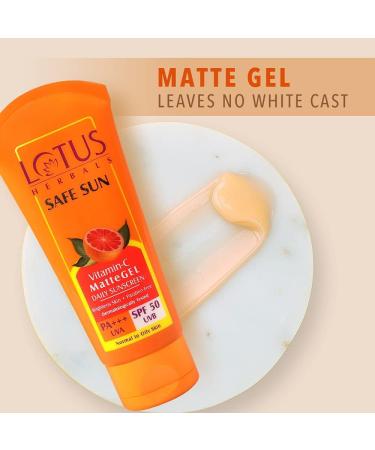 Lotus Herbals Safe Sun Vitamin C Matte Gel Daily Sunscreen SPF 50 PA+++ Paraben free Dermatologically tested Anti Pollution NormalOily Skin 100g - Buy Online on GoSupps.com