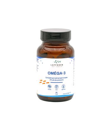 Omega 3 food supplement based on essential fish oil rich in vitamin D of marine origin including EPA 216 mg & DHA 144 mg 60 capsules Made in France | Laffoden