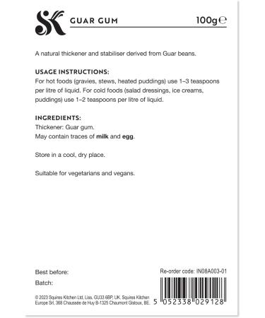 Squires Kitchen Guar Gum 100g- Specialist Ingredients Premium Quality Guar Gum Powder Vegan Non-GMO Gluten Free - Buy Online on GoSupps.com