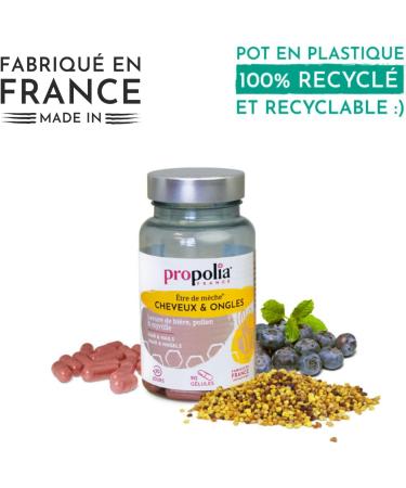 PROPOLIA - Hair & Nails - Fortification & Growth - Dietary supplement - Pollen Brewer's yeast Blueberry - Vitamins B5/B6/B8 & Zinc - Made in France - 90 capsules - 1 month cure - Buy Online on GoSupps.com