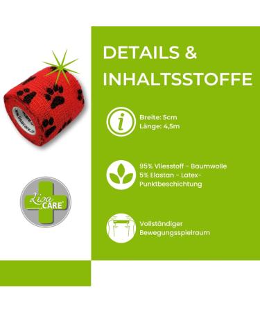 Lisacare Self-Adhesive 6-Set Elastic Bandage for Dogs - Colorful Paw Mix - Medically Certified Animal Bandages - 5cm - Buy Online on GoSupps.com