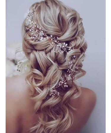 Casdre Pearl Rhinestone Bridal Hair Vine Headpiece - B Gold | Wedding Accessories for Women and Girls - Buy Online on GoSupps.com