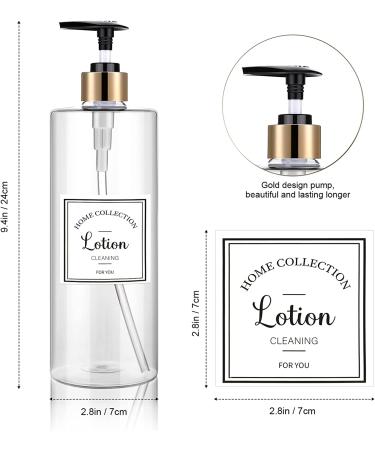 3-Piece Pump Bottle Set | Refillable Shampoo, Conditioner, and Soap Dispenser | Shower Dispenser with 6 Labels | Bathroom Lotion and Body Wash | Black and Gold - Buy Online on GoSupps.com