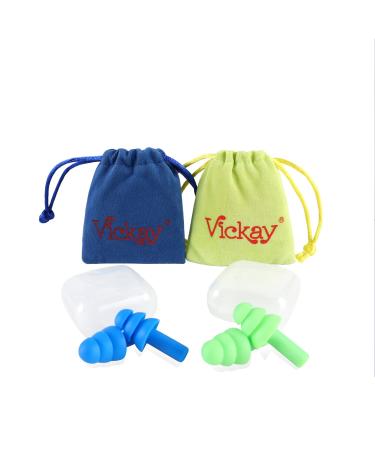 Reusable Silicone Ear Plugs for Swimming Vickay 2 Pairs Ultra Soft Noise Reduction Earplugs 32dB NRR Hearing Protection for Sleeping Snoring Shooting with 2 Storage Cases+2 Travel Pouches Dark Blue+green