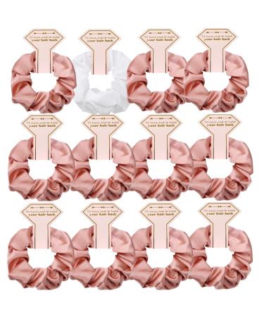 Satin Bridesmaid Scrunchies 12 pack Proposal Gifts Elastics Hair Ties Scrunchies Bachelorette Party Favors Satin Bridesmaid Gift for Bridal Wedding Parties (White & Rose Gold)