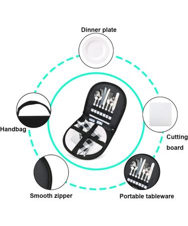 Fangkun Camping Cutlery Organizer Set - 13 Piece Silverware Mess Kit for Picnics, BBQs, Travel, Hiking - Includes Stainless Steel Utensils, Eco-Friendly Plate, and Wine Opener - Buy Online on GoSupps.com