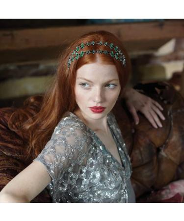 IYOU Crystal Wedding Headband Crown Sparkly Rhinestone Green Double Layer Headpiece Tiara Bridesmaid Guest Queen Hair Accessories for Women - Buy Online on GoSupps.com