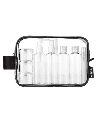 MOCOCITO Toiletry Bag Women & Men | Clear Toiletry Bag |Toiletry Bag Set with 8 Bottles(max.3.4oz/100ml) 1 Flight Security Liquid Bag| Approved by EU & UK Luggage Rules Black Hanging Toiletry Bag Set +1 Flight Liquid Bag