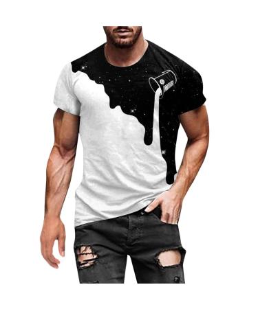 Novelty Tops for Mens 2023 Fashion 3D Print T-Shirts Summer Casual Short Sleeve Tees Regular Sport O-Neck Pullover Medium White