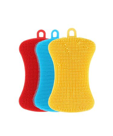 Silicone Sponge Dish Washing - Reusable Silicone Scrubber Kitchen Sponge for Dishes Cleaning Sponge Tools Kitchen Gadgets Brush Accessories Easy to Handle and Clean Non-Stick Brush - 3 Colors Bone shape