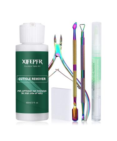 XIFEPFR Cuticle Remover Kit - Cuticle Remover Cream & Cuticle Oil Pen for Soften Moisturize, Cuticle Trimmer, Cuticle Nipper, Cuticle Pusher and Nail Cotton Pads for Professional Manicure 2 Oz Cuticle Remover Kit