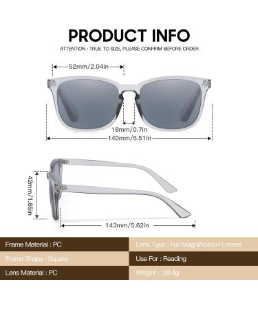 Reading Sunglasses for Women & Men - UV400 Anti Blue Light Full Lens Readers in Clear Grey (2.5x - Buy Online on GoSupps.com