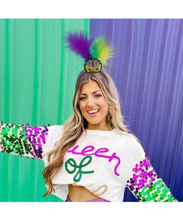 hgnxa Mardi Gras Headband for Woman with Sequins Feather Delicate Headbands Anti Slip Headbands Sweet Girls Prom Supplies Headband mask - Buy Online on GoSupps.com