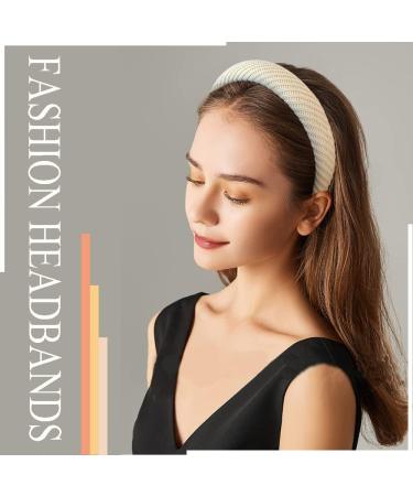 Set of 3 Knitted Padded Headbands for Women Girls 1.2 inch Wide Solid Hairbands Non-Slip Hair Hoops for hair Black Brown Ivory - Buy Online on GoSupps.com