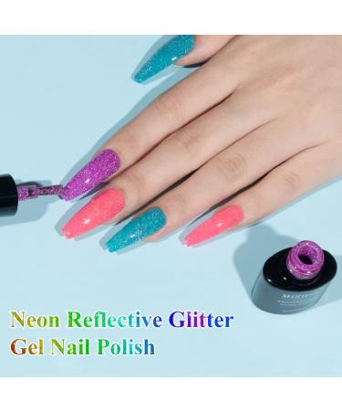 MIZHSE Neon Reflective Glitter Gel Polish Set - Fluorescent Shiny Disco Sparkle - UV LED Soak Off Gel Kit for DIY Nail Art - Salon Quality - Buy Online on GoSupps.com