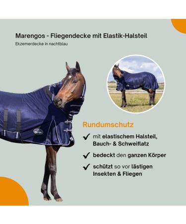 Marengos Flying Ceiling for Horses | Elastic Neck | Insect Protection | Close-Meshed Eczema Blanket | Night Blue 145 cm | Outdoor Horse Gear - Buy Online on GoSupps.com