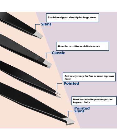 Stadux Professional Eyebrow Tweezers for Facial Hair Women 4Pcs Tweezers Set for Men & Women Precision Tweezers for Grooming Facial Hair Plucking Brows and Ingrown Hair Black (Pack of 4) - Buy Online on GoSupps.com