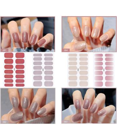 112 Pieces Thin Semi-Cured Gel Nail Polish Strips | Solid Full Nail Sticker Set with Nail File | Self-Adhesive Frosted Nails Art Decals for Women and Girls | DIY Craft Decoration Tips - Glitter (8 Sheets) - Buy Online on GoSupps.com