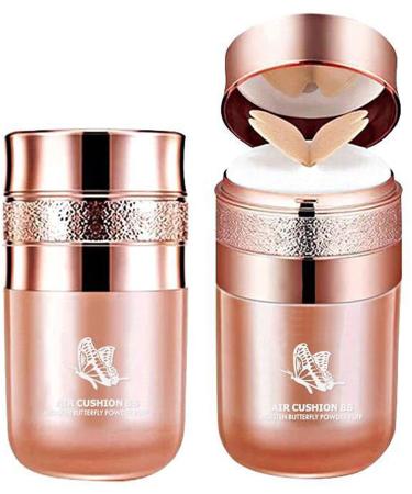 Coussin papillon BB cr me cr me CC coussin d'air correcteur hydratant base de maquillage lumineuse longue dur e avec ponge de maquillage papillon (couleur de peau naturelle)