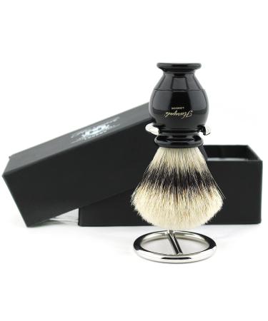 Best Shaving Brush Gift Case Black Base with Silver Tip Badger Hair Brush and Brush Stand for Men