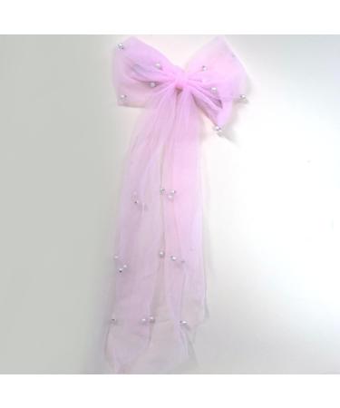 Golden Apple Pearl Bow Hair Clips Bridal Veil Wedding Tulle Big Bow with Clip Bowknot Spring Snap Hair Barrettes for Women (Pink) - Buy Online on GoSupps.com