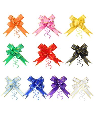 Pull Bows 100 Pcs Decorative Assorted Colors Gift Wrap Knot Ribbons Gift Wrapping Bows for Flower Presents Basket Birthday Wedding Valentine Tie Crafts -10 Colors