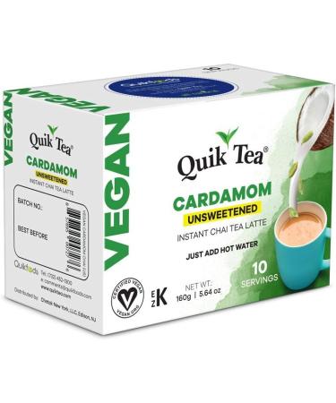 QuikTea Vegan Unsweetened Cardamom Chai Tea Latte - 10 Count Single Box - All Natural & Preservative Free Authentic Instant Chai Vegan Cardamom Unsweetened 10 Count (Pack of 1) - Buy Online on GoSupps.com