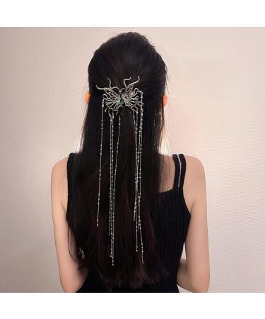 Wiwpar Butterfly Clips - Shiny Long Tassel Chain Hair Clip for Women Girls | Decorative Hair Barrettes for Bride Wedding Party - Silver - Buy Online on GoSupps.com