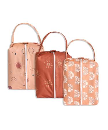 Baby Wet Dry Bag 3PCS Diaper Organizer Bag Nappy Pouch Water- resistan Diaper Pod for Baby Stroller, Diaper Bag,Travel Bag Brown