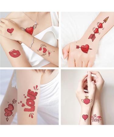 Valentine's Day Temporary Tattoo Set - 10 Sheets Waterproof Body Art Stickers for Men, Women, and Kids | Pink Rose, Sweet Love Hearts, Lips, Cupid Designs - Perfect for Legs, Arms, Face | Party Favors - Buy Online on GoSupps.com