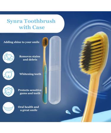 Synra Charcoal Toothbrush with Travel Case, Tongue Scraper & Soft Angled Bristles - 6 Pack - Buy Online on GoSupps.com