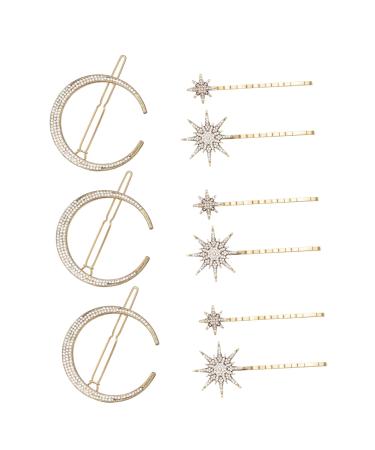 3 sun moon hairpin Moon Hair Clips braided hair clips Rhinestone Hair rhinestone barrettes for women wedding hair clips bling hair claw clips gold alloy Miss issue card pearl