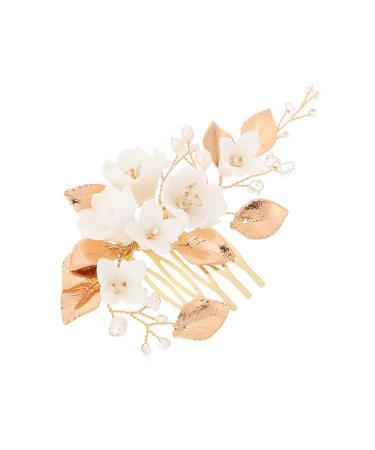 FRCOLOR 1pc White Bridal Comb Ceramics Decorate Bride Alloy