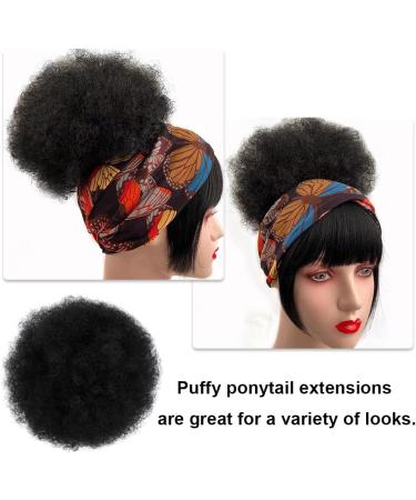 Afro Puff Drawstring Ponytail Short Afro Bun Extension Hairpiece Synthetic Curly Hair Ponytail for Black Women Afro Chignon Hairpieces Wig Party Cosplay Costume for Women - Buy Online on GoSupps.com