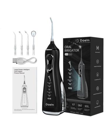 Dae m Water Flosser for Teeth Cleaning and Flossing for Oral Care Rechargeable Cordless Dental Irrigator 300ML IPX7 Waterproof Powerful Battery 5 Modes Portable Home and Travel Use (Black)